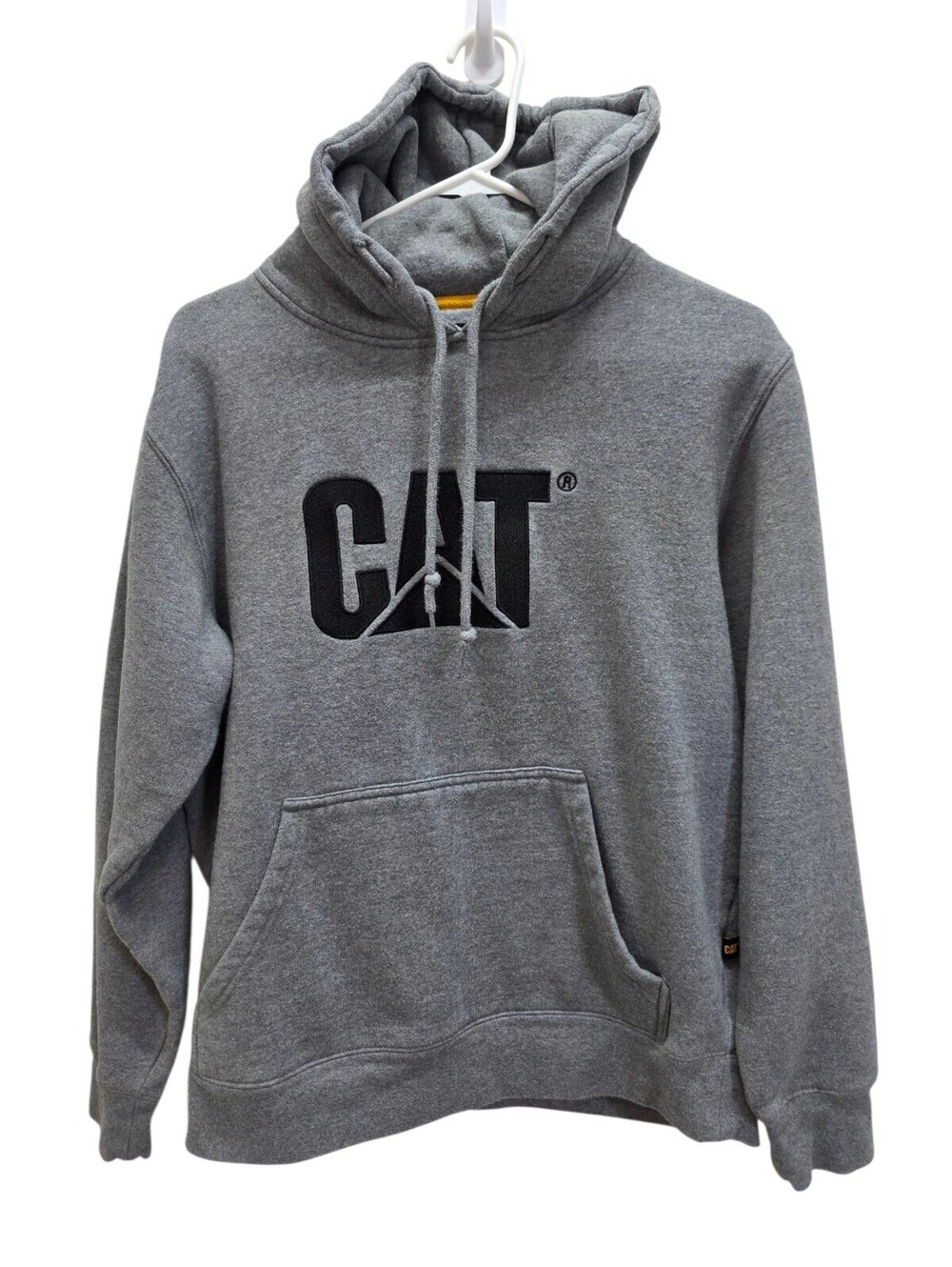 Caterpillar CAT Hoodie Mens Medium Grey Big Logo Embroidered Sweatshirt Workwear